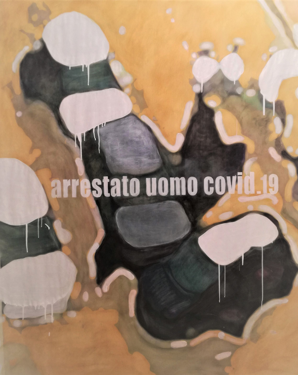 2020 Arrestato uomo covid 19   120 cm x 150 cm opera su carta. 